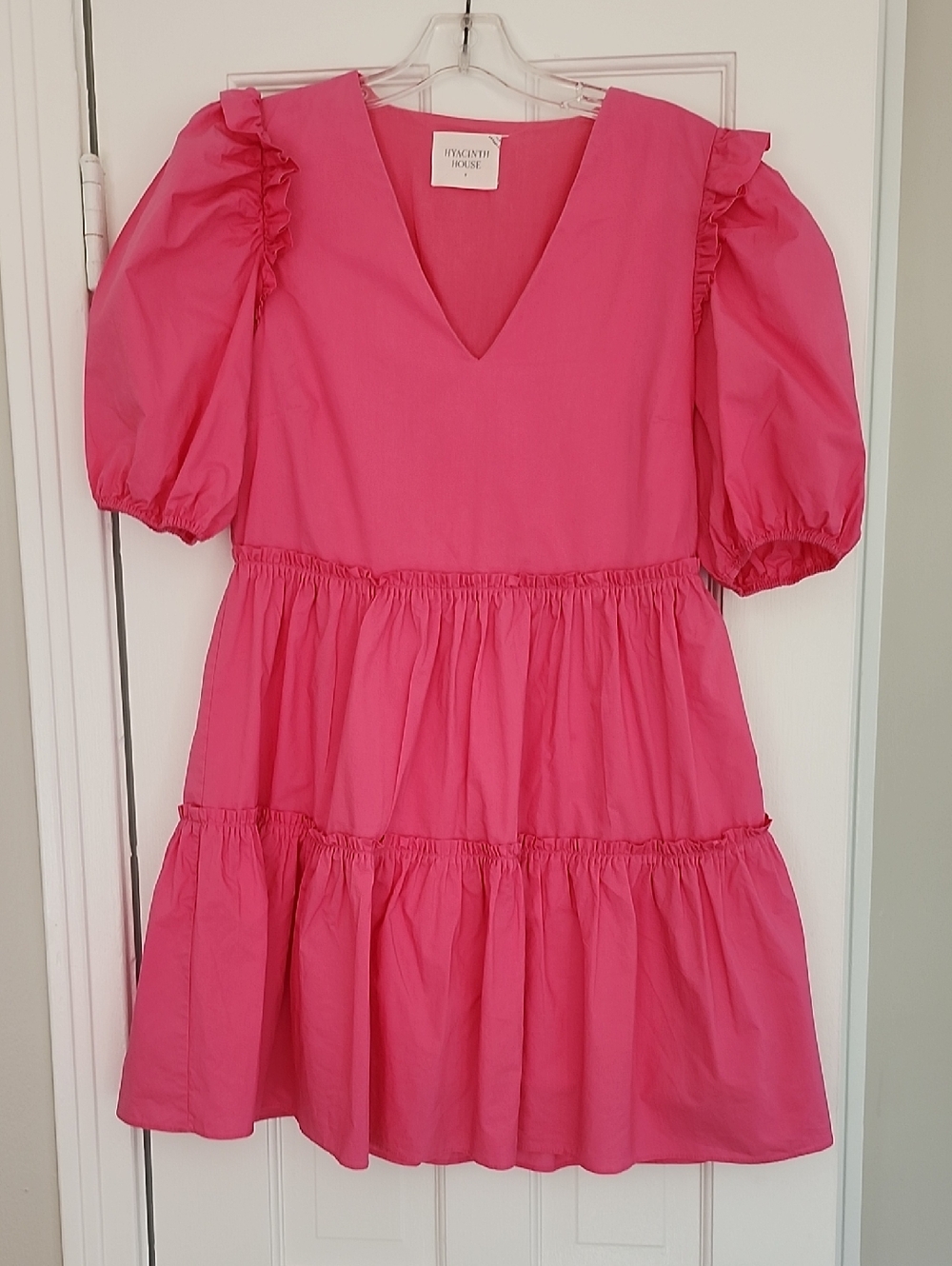Jyacinth House Ruffle Sleeve V-Neck Kids Dress - Hot Pink